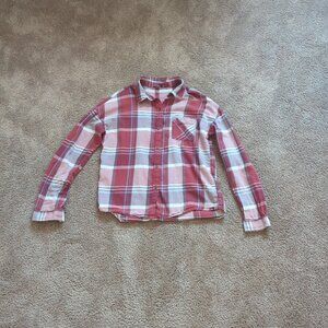 PrAna Button Down Plaid Lightweight Flannel Shirt Maroon Size XS